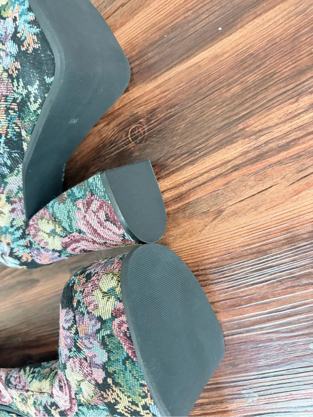 Dolls Kill Floral Tapestry Over-the-Knee Platform Boots - Black/Pink/Green
